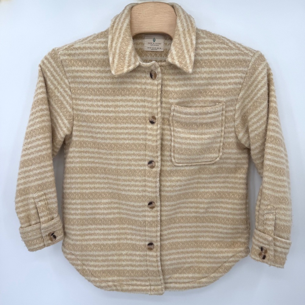 Jade & Ivory Shacket Women M Beige JKMS2150 Striped Wool Blend Shirt Jacket